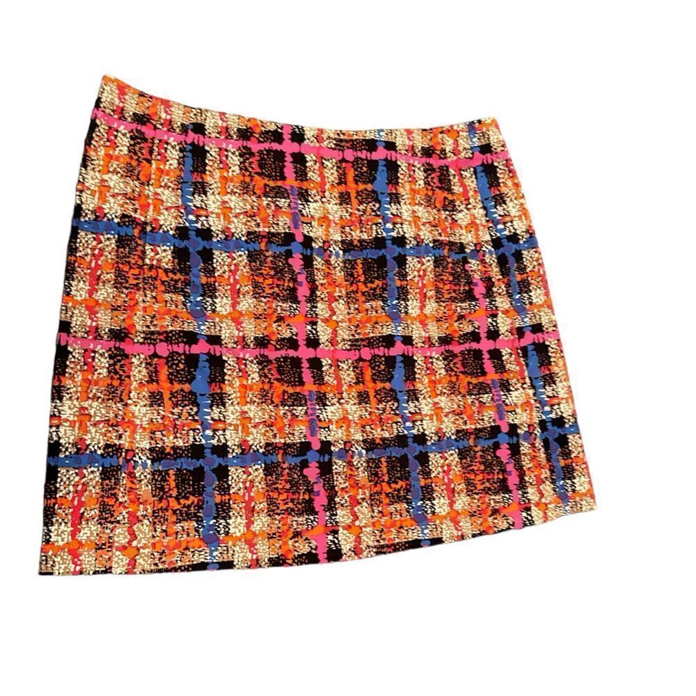J Crew Abstract Plaid Mini Skirt Stretch Size 2 Colorful